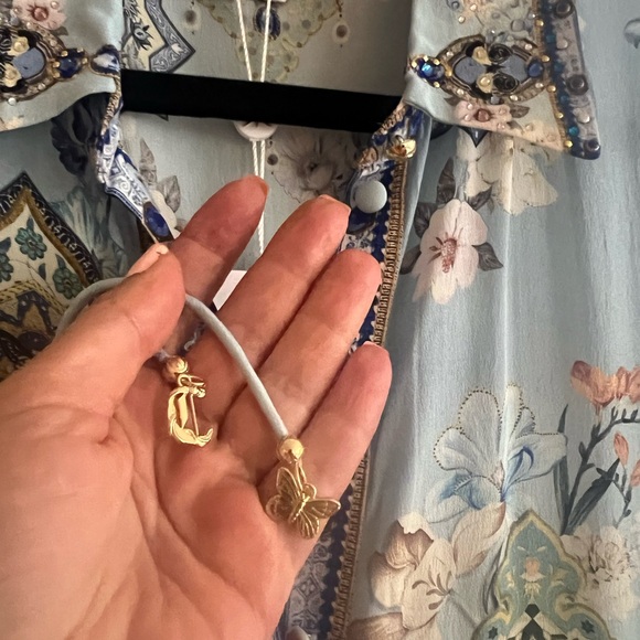 NWT Camilla Floral Silk Tiered Midi Shirtdress Size XS crystals blue - Picture 12 of 15